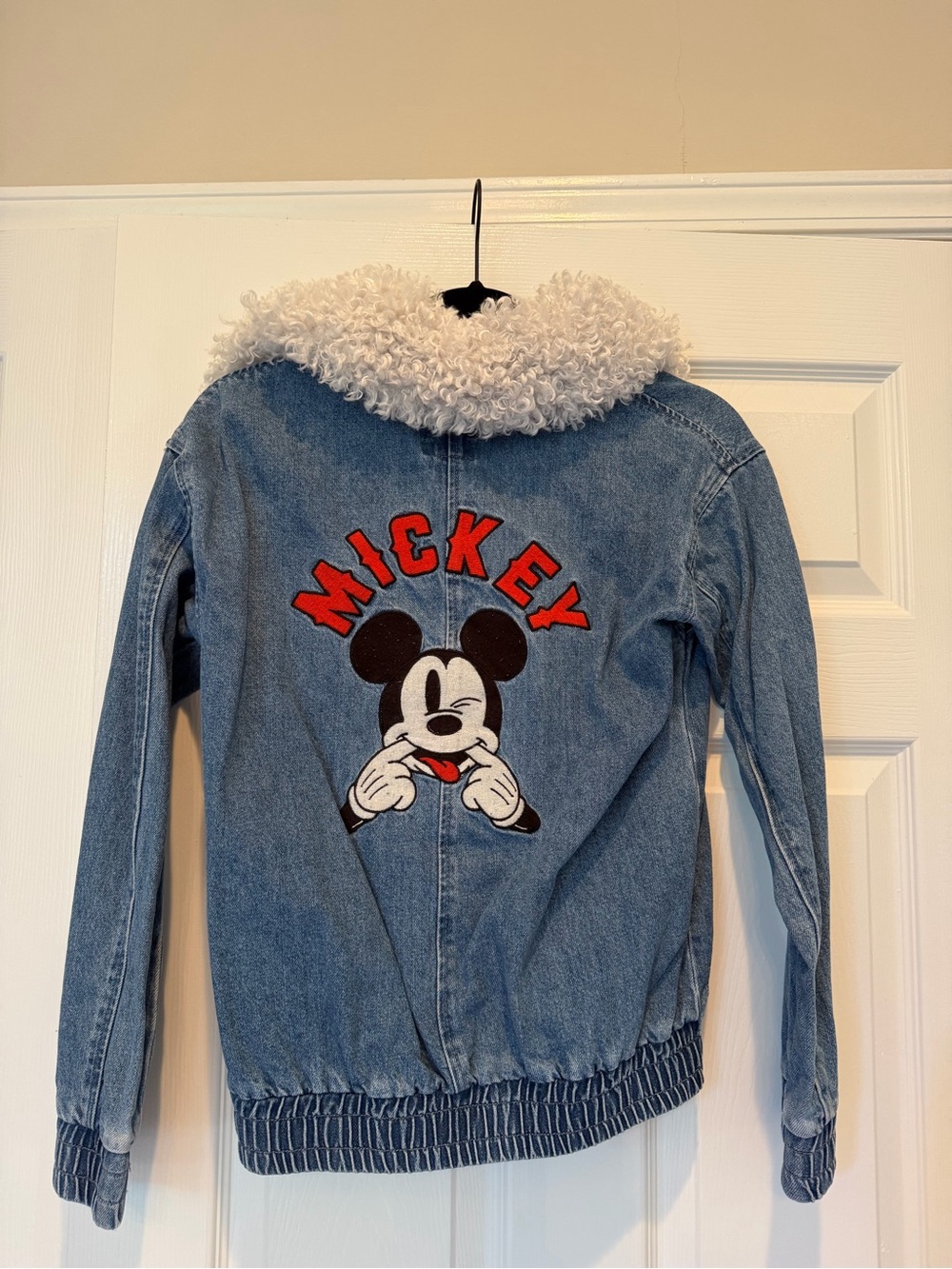 Disney x Forever 21 Kids Mickey Mouse Sherpa Collar Denim Jacket Size 12/14